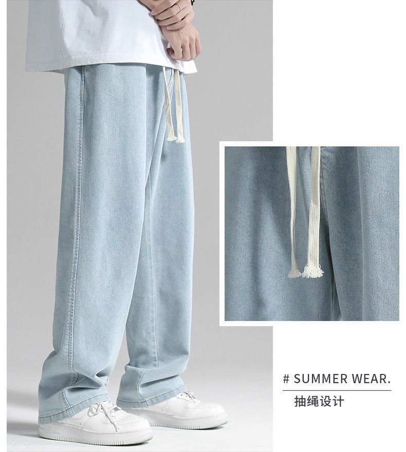 Vintage Jeans Men Summer Thin Loose Straight Versatile Trendy Brand Hong Kong Style Wide Leg Casual Long Pants
