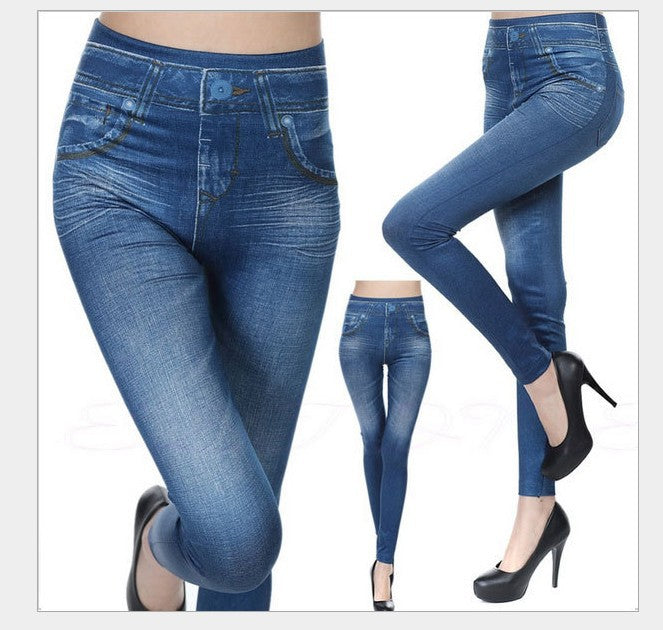 Yiwu Factory 3Color8Code tv Women's Imitation Denim Leggings Spring and Autumn High Waist Outer Wear One-piece Pants Cross-border Women's Pants