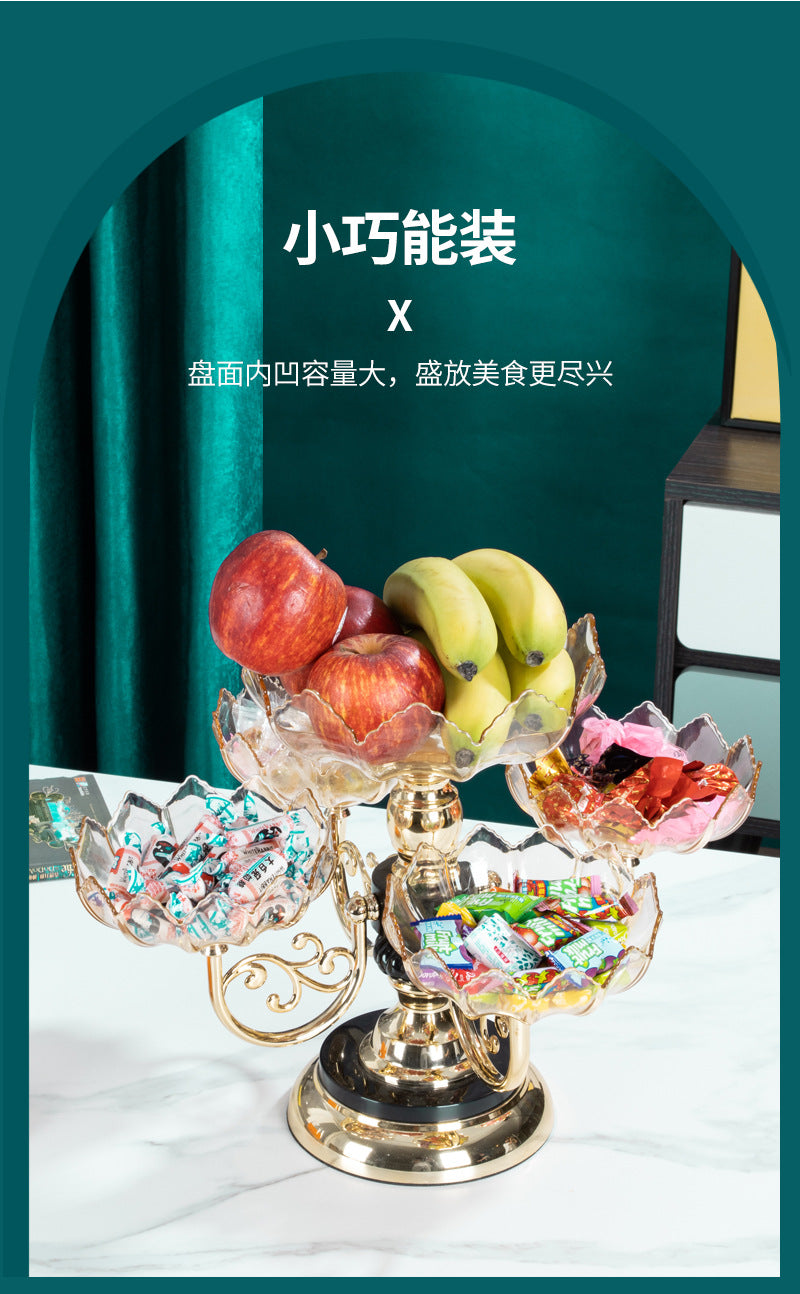 Fruit Plate Household Multi-layer Rotating Fruit Plate Living Room Fruit Plate European-style Light Luxury Crystal Plate Anti-Fall