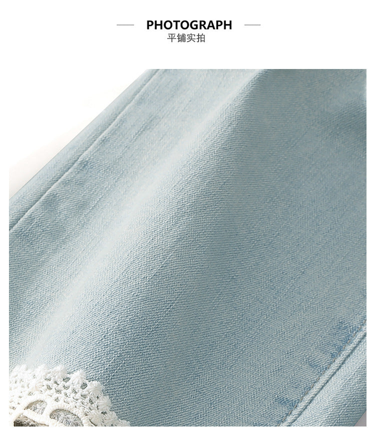ins Women's Summer Mesh Straight Jeans2025New High-Waisted Slimming Elegant Petite Nine-Point Cigarette Pants