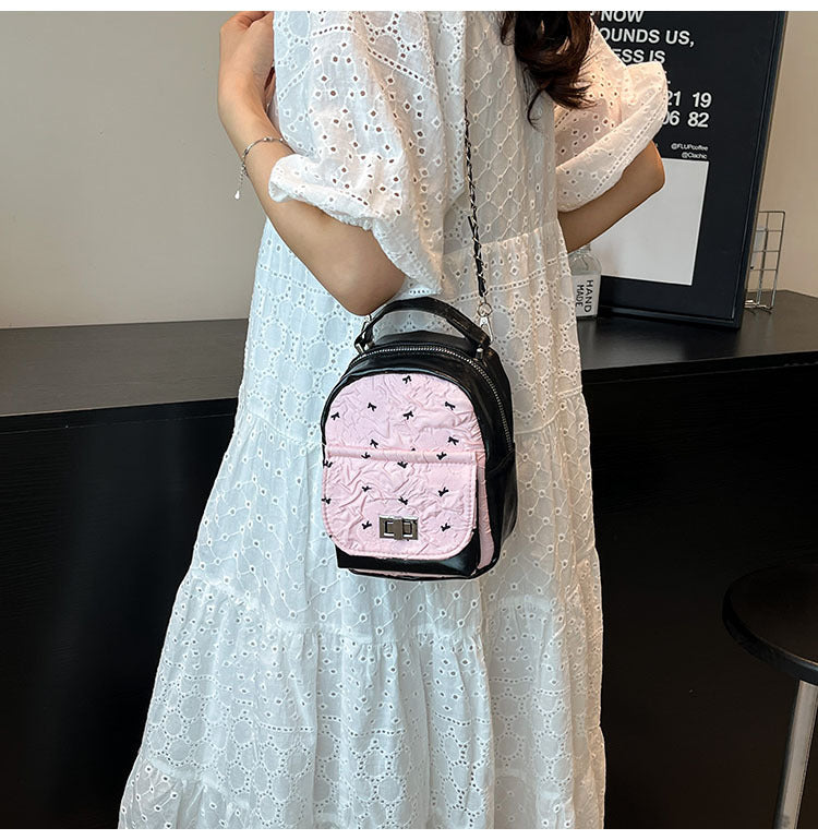 Foreign Trade Color-Block Niche Women's Backpack2025Spring and Summer New Mini Versatile Chain Super Popular Double Shoulder Small Bag