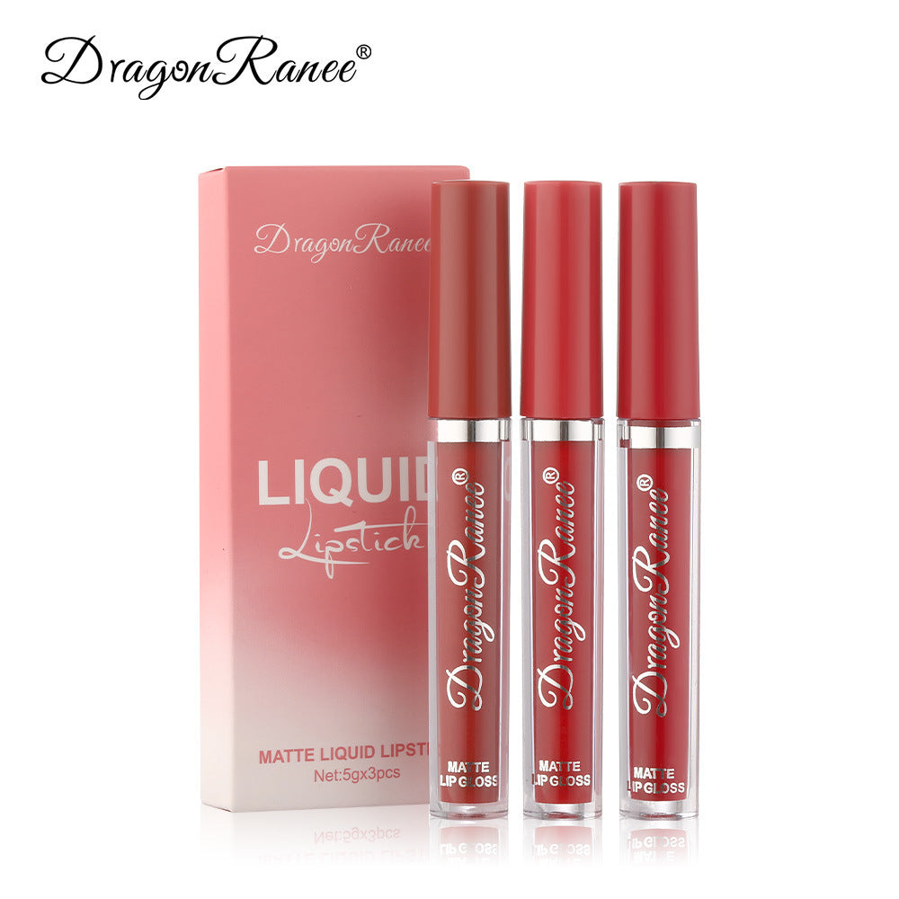 Cross-border Lip Gloss Set3Velvet Matte Lip Gloss Lipstick Orange Milk Tea Red Bean Paste Color Lip Gloss Wholesale