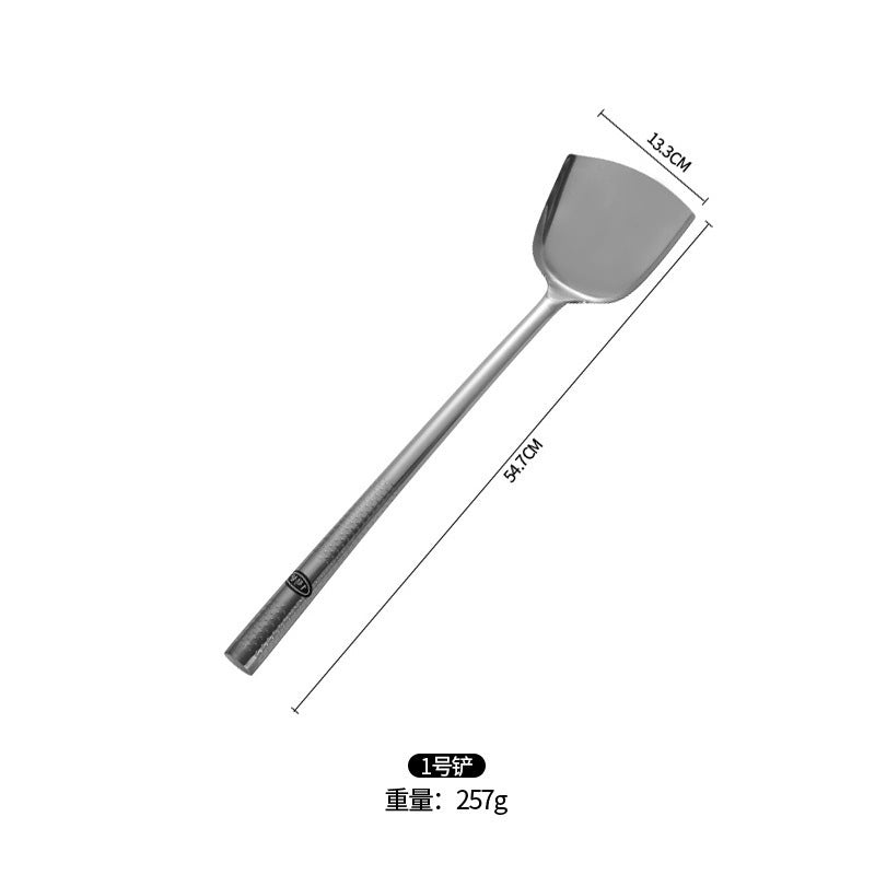 Stainless Steel Stir-Fry Spoon Chef's Stirring Spoon Long Handle Soup Spoon Serving Spoon Stir-Fry Spoon Kitchen Spatula Wooden Handle Pot Spatula Spoon