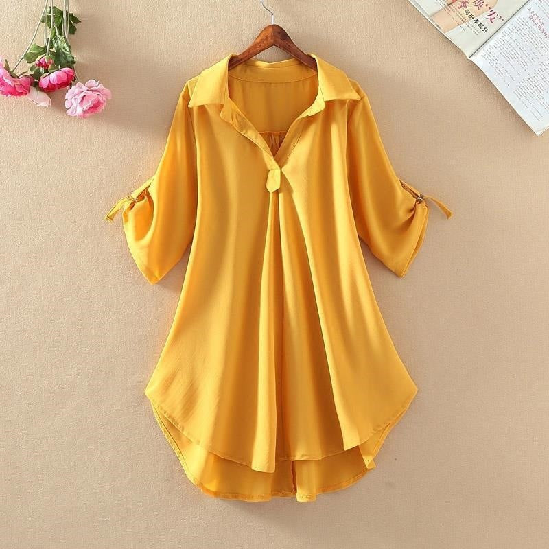 Women's Mid-Length Short Sleeve Chiffon Blouse2025Summer New Large Size Loose Waist Slimming Chiffon Blouse for Women Trendy