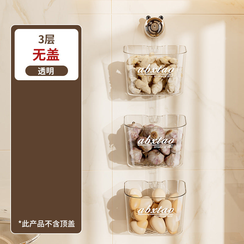 Kitchen Onion Ginger Garlic Storage Box Wall-Mounted Suction Cup Draining Rack Ginger Garlic Storage Artifact No-Drill Hanging Basket