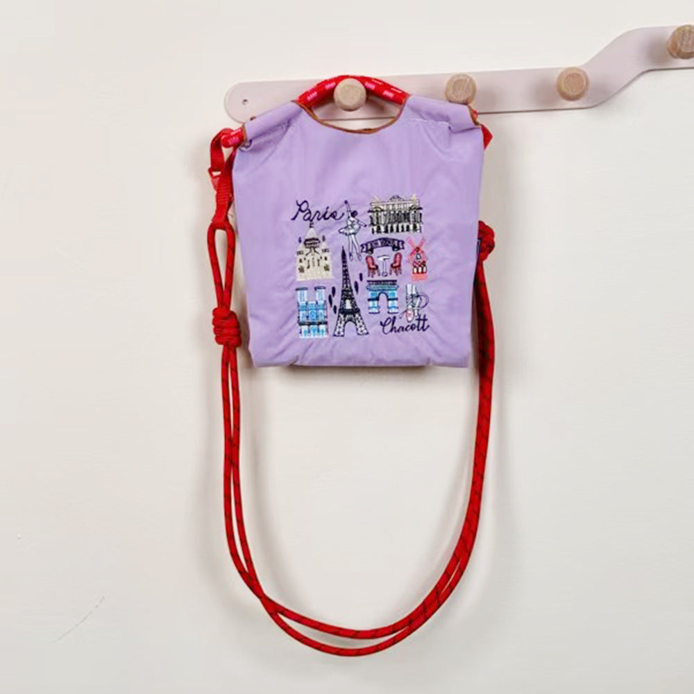 Japanese Style BallChain Same Style Eco-Friendly Embroidered Shopping Bag Nylon Fabric Floral Handheld Niche Fashion Shopping Bag