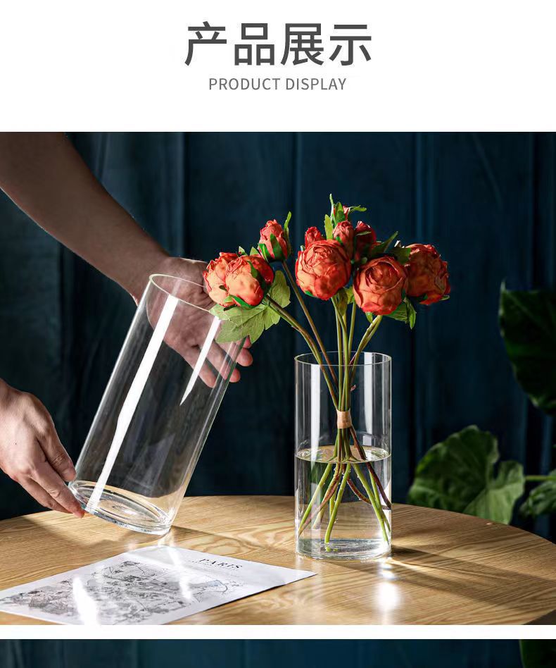 Zefei One-Piece Dropshipping Internet Celebrity Transparent Straight Glass Vase Bedroom Desktop Living Room Dining Table Fresh Flower Arrangement Ornament
