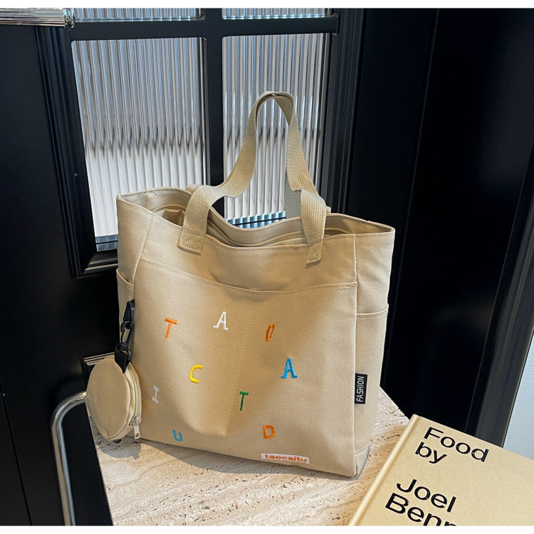 Large Capacity Canvas Bag Women2024New Commuter Tote Bag for Women ins College Student Class Shoulder Tote Bag