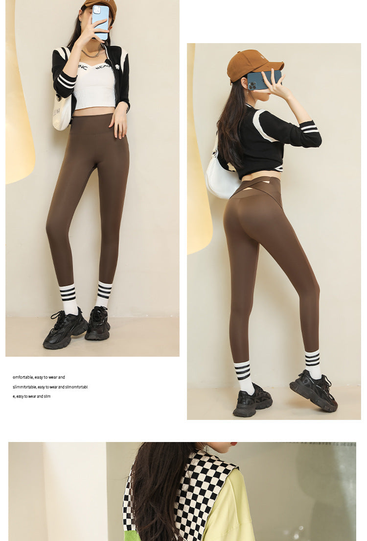 Brown Shark Pants for Women, Suitable for Spring, Autumn, and Summer, Thin Tight-Fitting Slimming Leggings, Tummy Control, Hip Lift, Yoga Barbie Pants