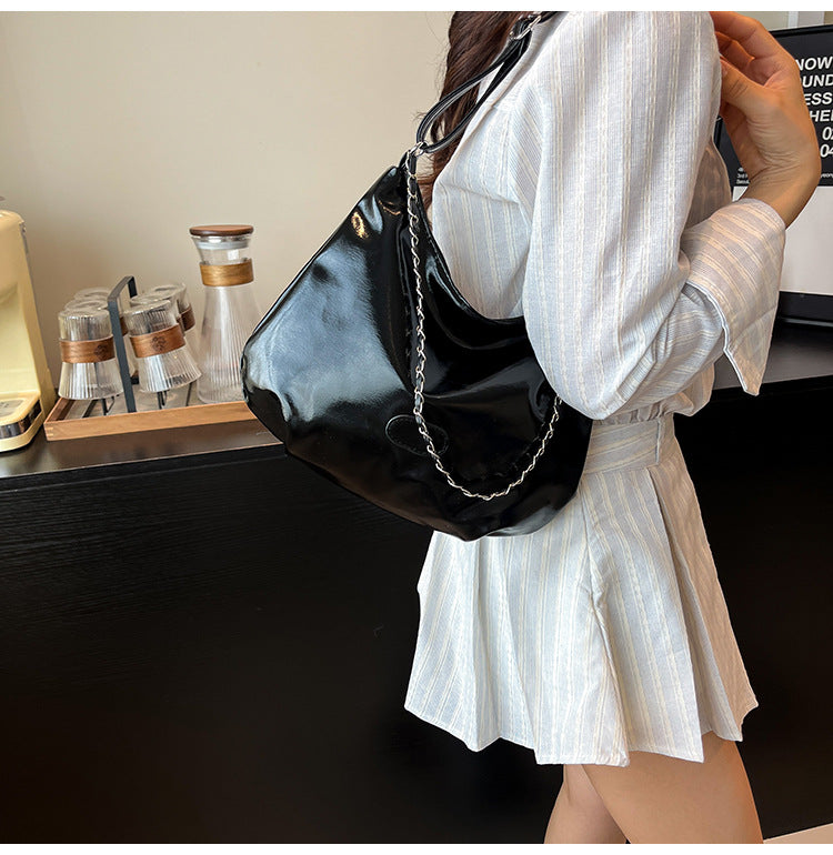 Summer Fashion Simple Casual Soft Surface Fresh Glossy Solid Color Large Capacity Commuter Shoulder Crossbody Bag2025New