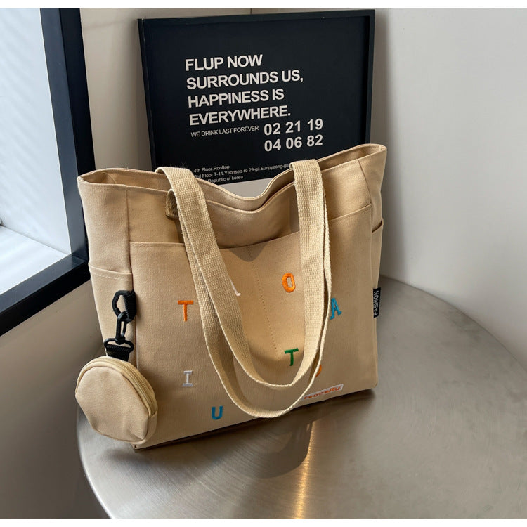 Large Capacity Canvas Bag Women2024New Commuter Tote Bag for Women ins College Student Class Shoulder Tote Bag