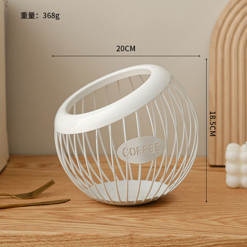 Cross-Border Iron Art Fruit Basket Coffee Capsule Storage Basket Desktop Decoration Coffee Table Snacks Dried Fruit Candy Storage