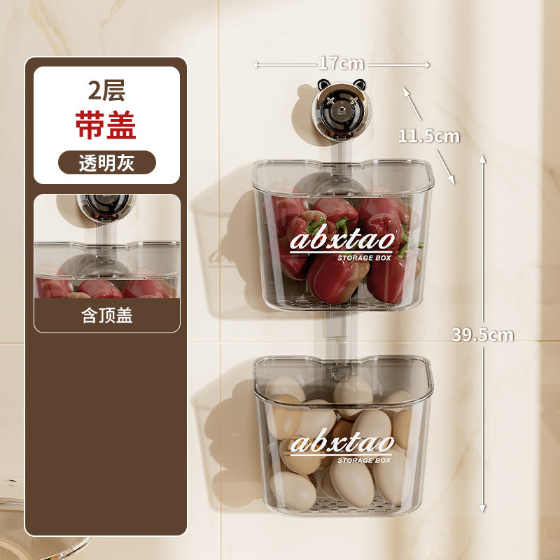 Kitchen Onion Ginger Garlic Storage Box Wall-Mounted Suction Cup Draining Rack Ginger Garlic Storage Artifact No-Drill Hanging Basket
