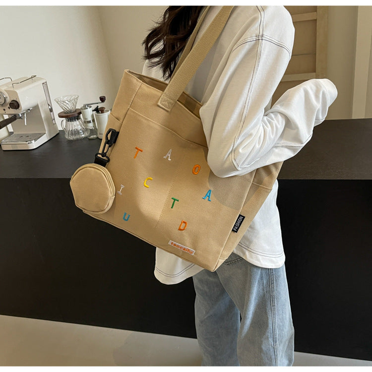 Large Capacity Canvas Bag Women2024New Commuter Tote Bag for Women ins College Student Class Shoulder Tote Bag