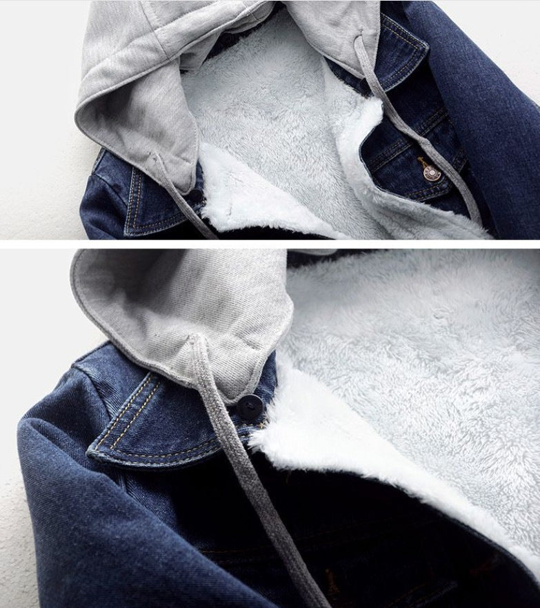 In-stock Short Cotton Jacket2025Winter Fleece-Lined New Cotton Jacket Loose Korean Style Denim Fur Collar Thickened Coat for Women