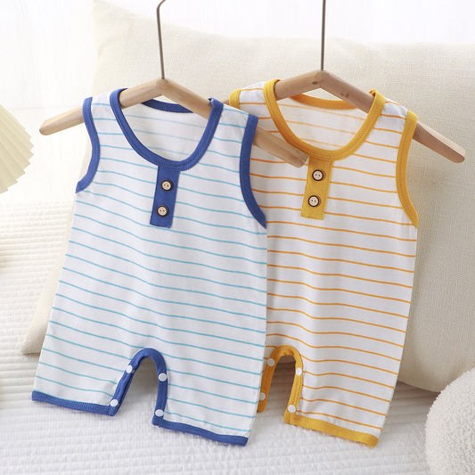 Summer New Baby Romper for Boys and Girls, Thin Cotton Sleeveless Jumpsuit Newborn Striped Vest Romper