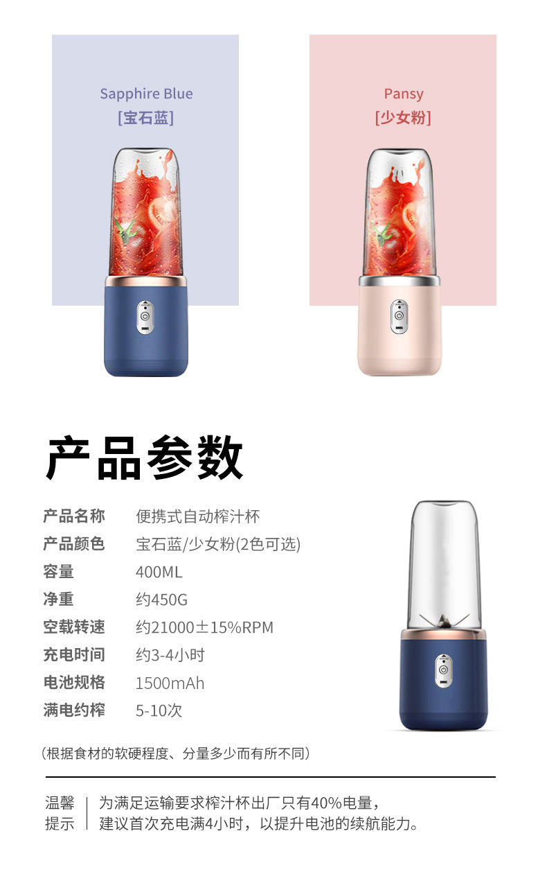 New Cross-Border Portable Rechargeable Juicer Small Juice Cup for Students and Home Use Multifunctional Juicer Cup