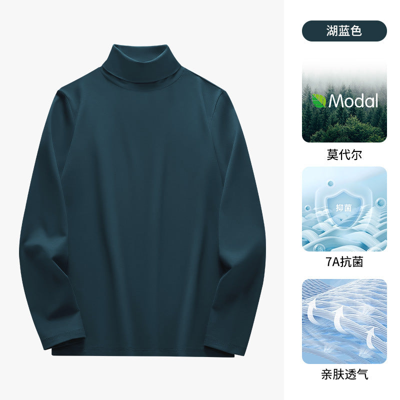 50Modal Long Sleeve t Men's High Neck Thermal Base Layer Shirt2025Fall and winter Inner Layer Fleece-Lined Warm Top