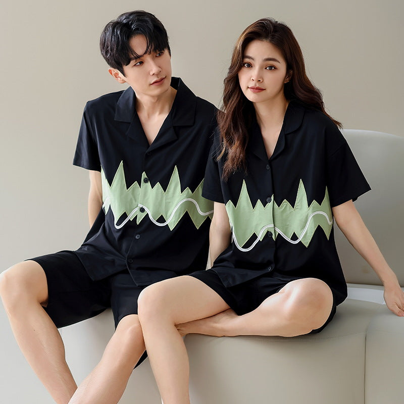 Summer New Cotton Cardigan Pajamas for Women, Thin High-End Feel, Men's Loungewear, Casual Wearable Couple Pajamas