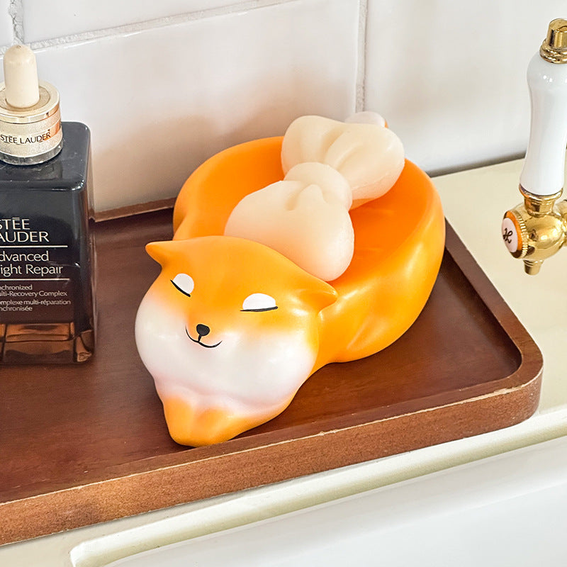 New Cute Corgi Soap Dish for Bathroom, Water Draining Soap Holder, No Drilling Required, Sink Soap Tray Storage