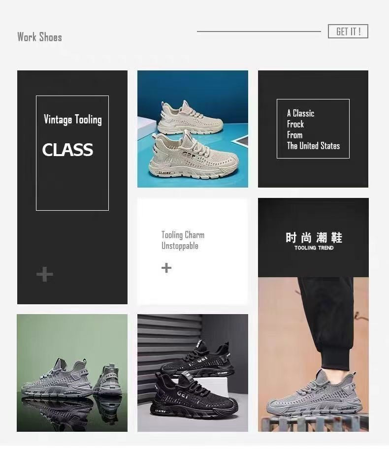 Men's Shoes Summer New Mesh Breathable Men's Casual Shoes Trendy Versatile Hollow Single Shoes Solid Color Slip-On Shoes