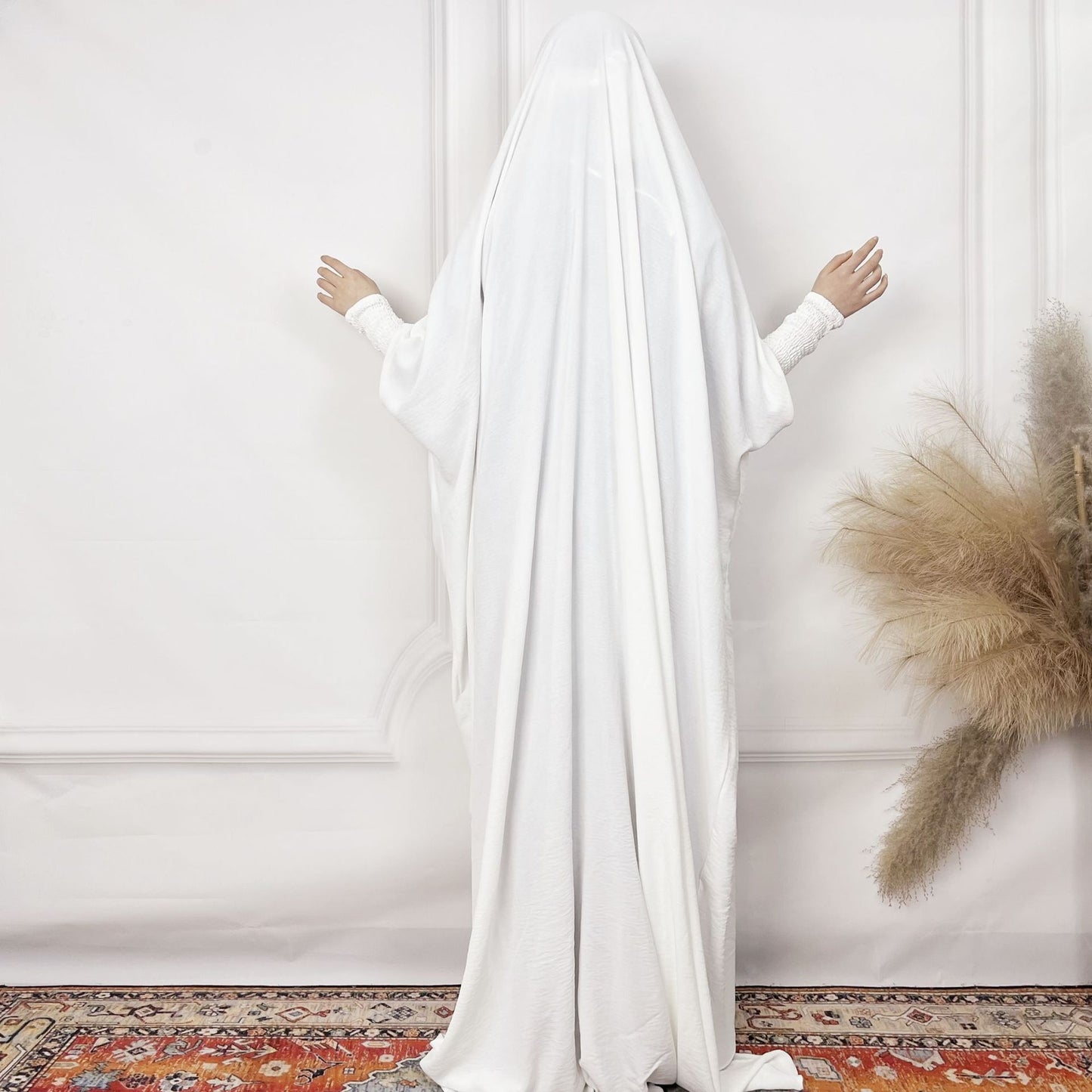 2024AliExpress Amazon Women's Dress Middle East Dubai One-Piece Solid Color Long Sleeve Prayer Robe