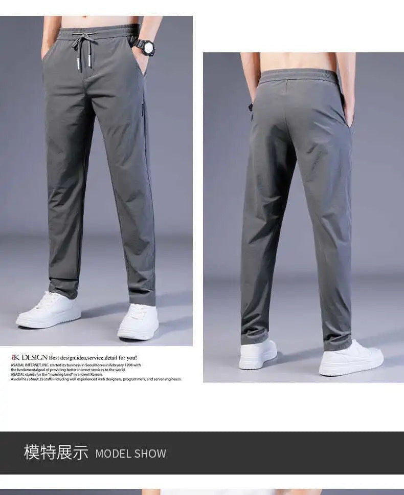 Men's Ice Silk Pants Loose Breathable Straight Slim Casual Pants Summer Thin Long Pants Stretch Men's Sports Wholesale