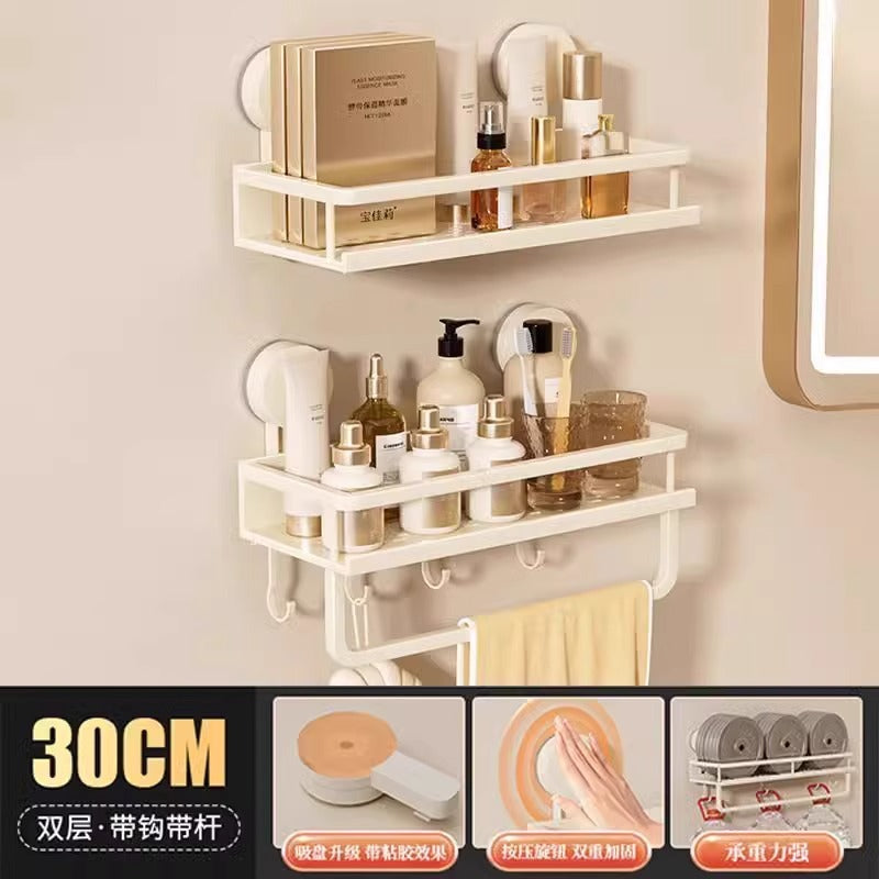 Space Aluminum Bathroom Suction Cup Storage Rack Wall-Mounted No-Drill Towel Rack Washstand Multifunctional Organizer