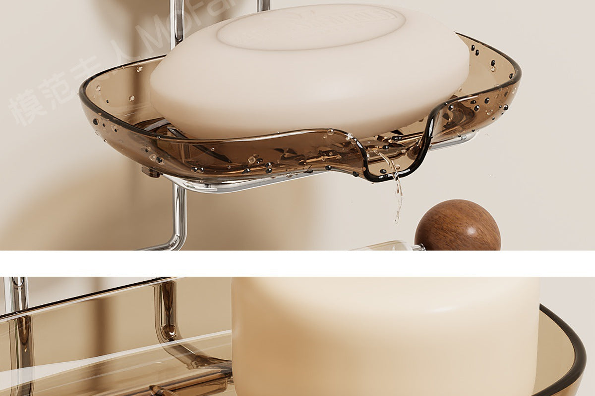 Walnut Wood Suction Cup Soap Holder Wall-Mounted Bathroom No-Drill Storage Rack Soap Box