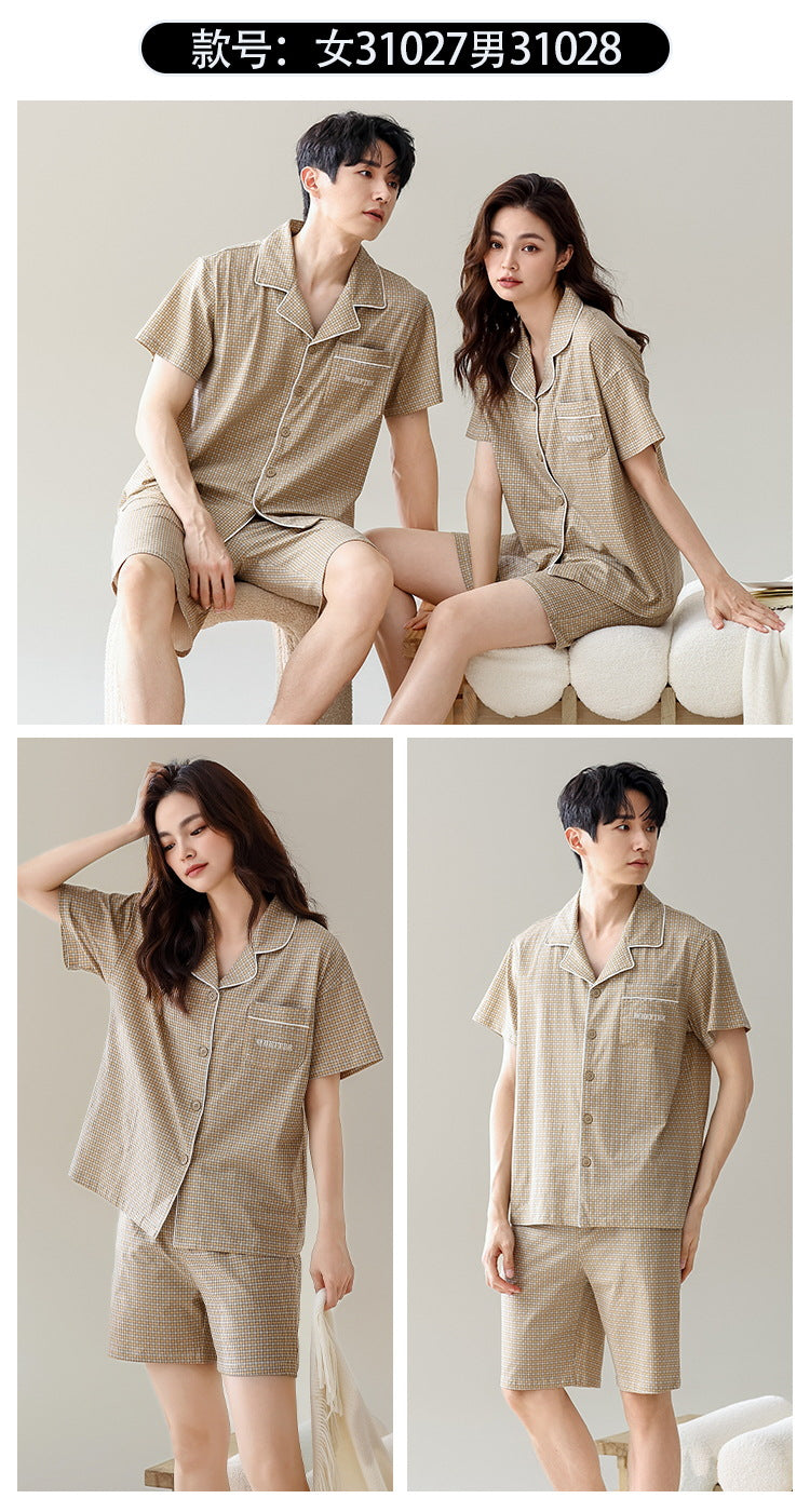 Summer New Cotton Cardigan Pajamas for Women, Thin High-End Feel, Men's Loungewear, Casual Wearable Couple Pajamas