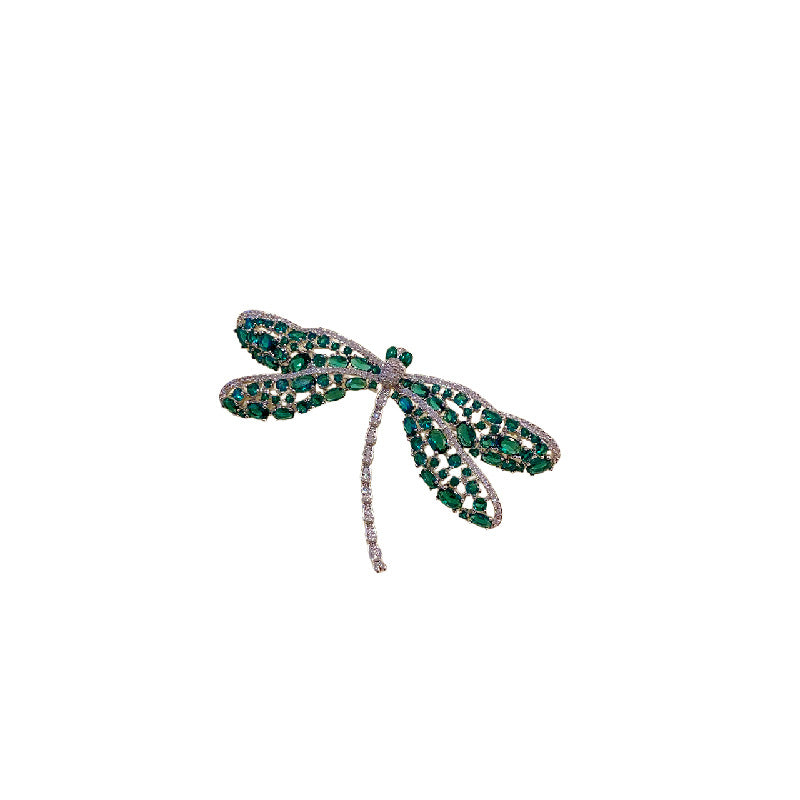 Green Zircon Hollow Dragonfly Brooch Light Luxury High-end Sense Elegant Brooch Fashion Unique Design Sense Accessories Wholesale