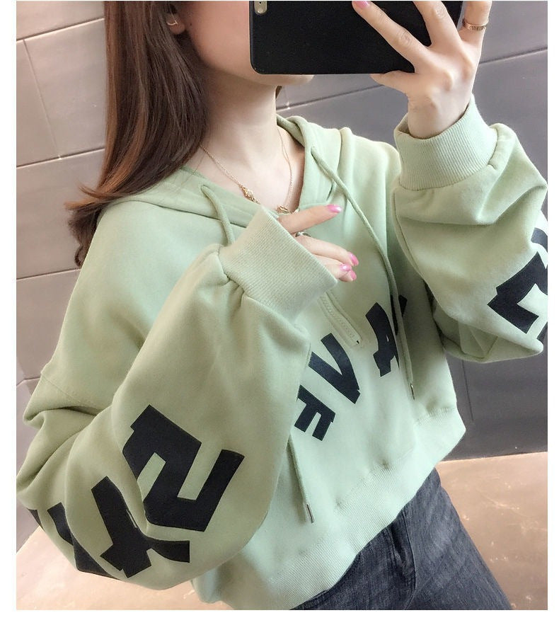 Half Zipper Hooded Short Petites Sweatshirt Women2025New Early Autumn Thin High-Waisted Stylish Streetwear Jacket Trend