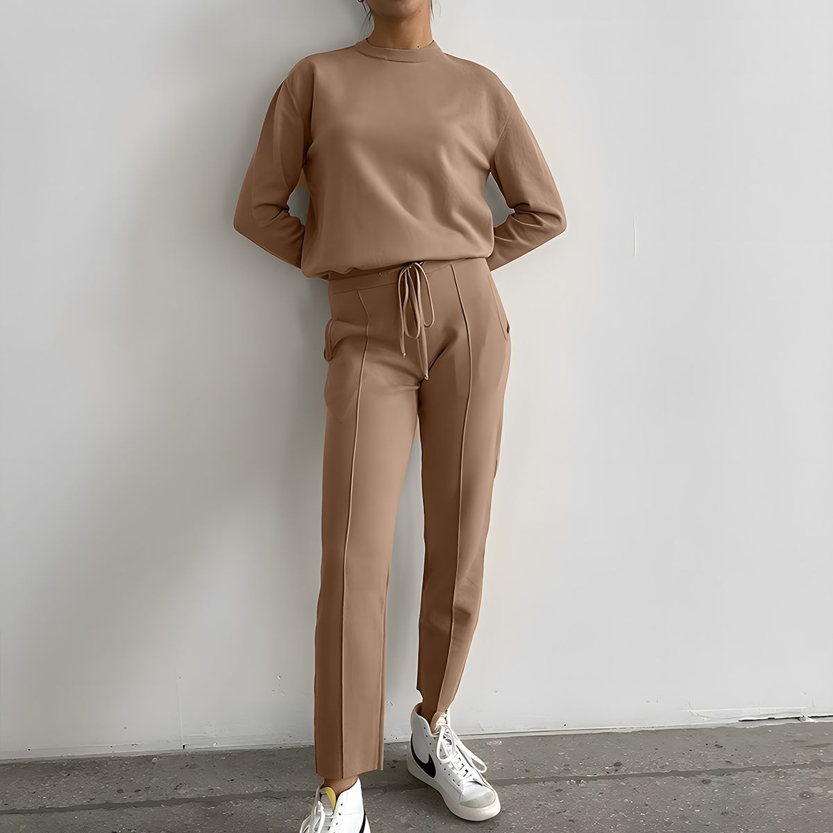 2025Autumn and Winter New ins Women's Loose Round Neck Sweater Set with Carrot Pants European and American Knitted Sets