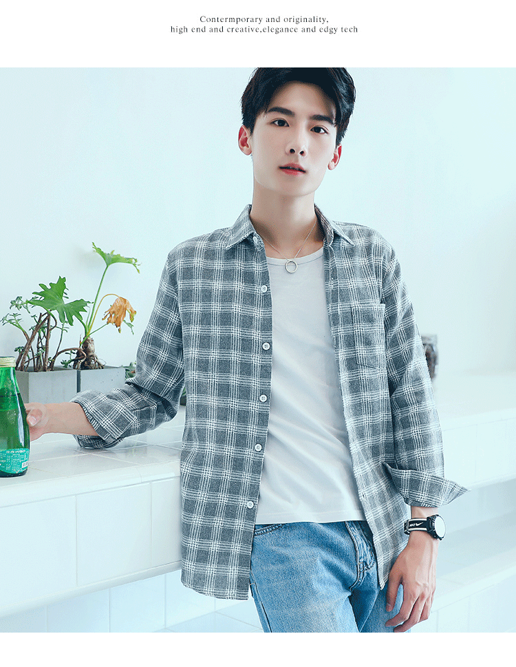 2025Plaid Long Sleeve Shirt Men Korean Version Slim Fit Youth Trendy Handsome Shirt Couple Casual Thin Shirt