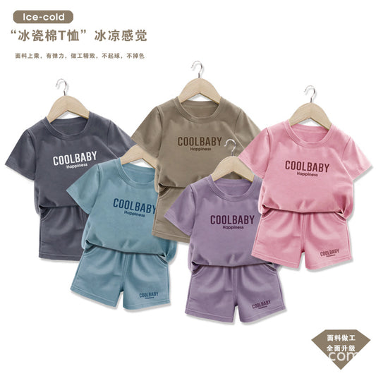 Boys and girls short sleeve t T-shirt Suit2025Summer New Baby Sports Two-Piece Set Fashionable Children's Clothing8