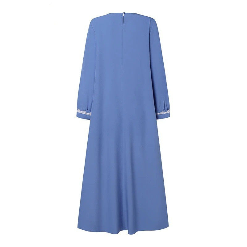 H726#Muslim Women's Clothing Lace Long Robe Dress Fashion Long Sleeve Vest Women's Spring Casual Dress