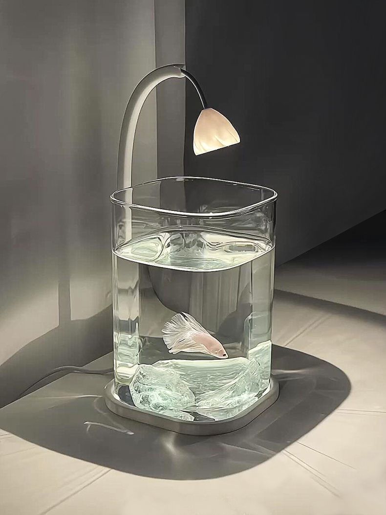 Fish Tank Betta Ultra-clear Small Lazy Glass Tank Living Room Creative Desktop Ornament Sensory Viewing Light