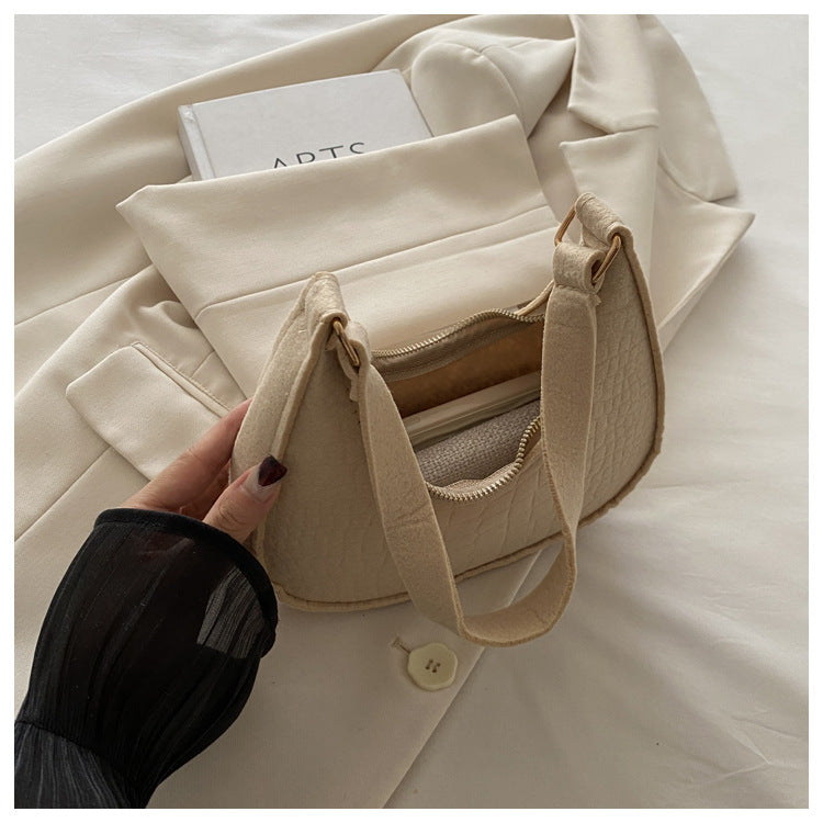 Solid Color Elegant Women's Bag2024Trendy Korean Style Autumn Winter New Stone Pattern Underarm Bag Casual Shoulder Handbag