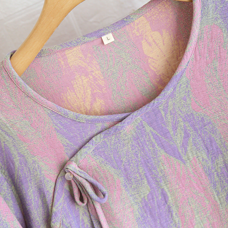 Yarn-Dyed Women's Thin Cotton Jacquard Feather Retro Chinese Style Spring Summer Homewear Loose Pajama Set Dropshipping