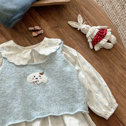 Sweet Little Girl Autumn Outfit New Style Baby Girl Autumn Korean Style Top Two-Piece Set Children's Autumn Clothing