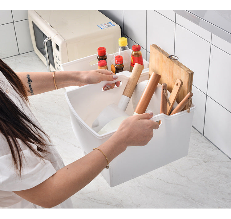 Kitchen Cabinet Storage Box Hanging Cabinet Organizer Handle Refrigerator Transparent Storage Basket with Handle High Storage Box