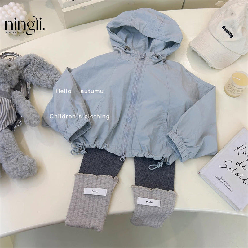 Sweet Little Girl's Windbreaker Jacket Autumn New Fashionable Children's Spring and Autumn Style Little Girl's Sports Hooded Top