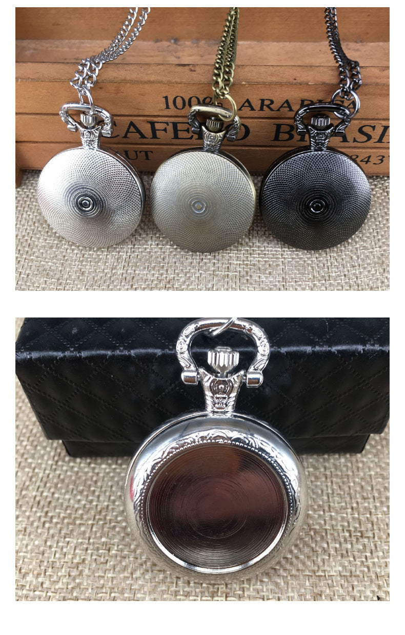 In Stock Fast Delivery Medium Size Sticker Flip Cover Retro Pocket Watch Children's Watch DIY Necklace Watch Student Watch Wholesale with Pictures