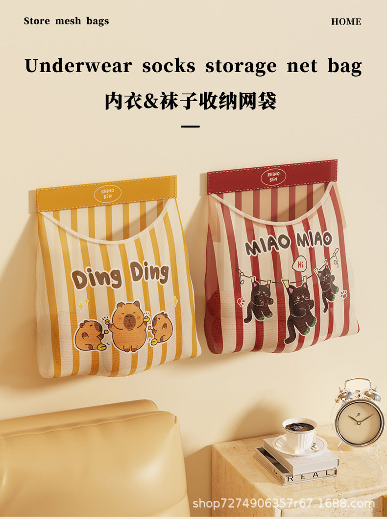 Magic Tape Sock Storage Bag Hanging Bag Door Back Storage Trash Bag Wall Hanging Miscellaneous Pocket Plastic Bag Storage Wall Hanging