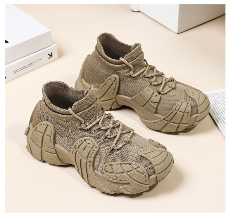 Women's Shoes Spring and Autumn Thick-Soled Dad Shoes Breathable Flyknit Sock Sneakers Women's Octopus Casual Shoes Height-Increasing Shoes