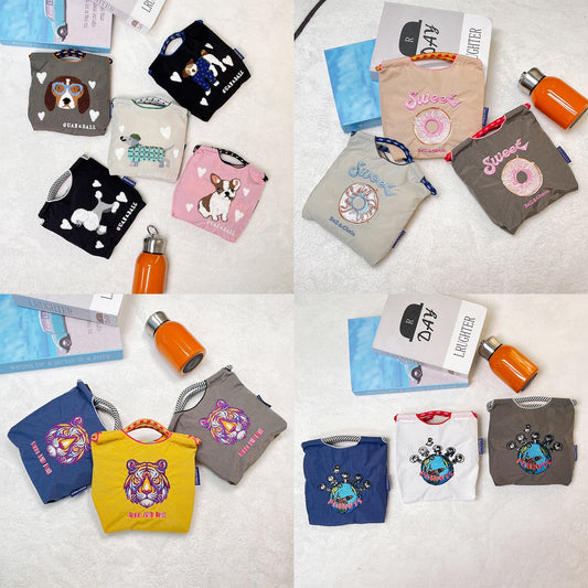 Japanese Style BallChain Same Style Eco-Friendly Embroidered Shopping Bag Nylon Fabric Floral Handheld Niche Fashion Shopping Bag