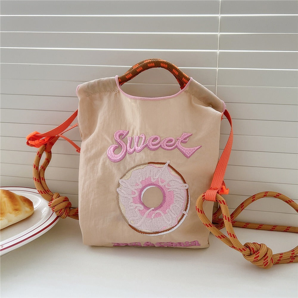Japanese Style BallChain Same Style Eco-Friendly Embroidered Shopping Bag Nylon Fabric Floral Handheld Niche Fashion Shopping Bag