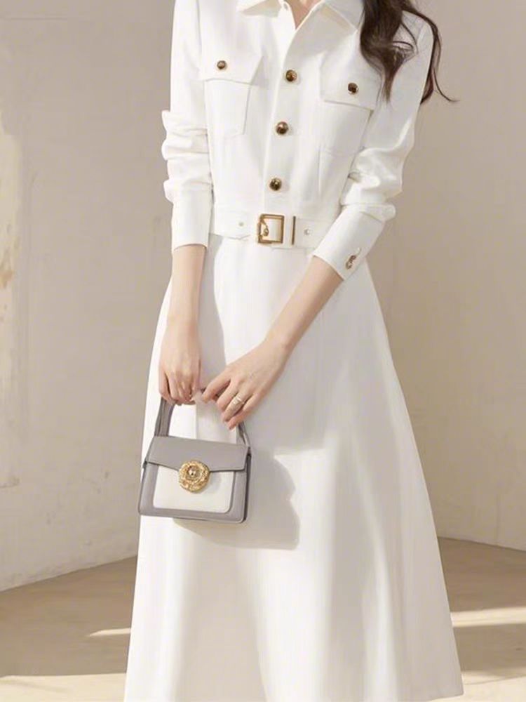 Elegant Socialite Goddess Style High-End White Shirt Dress for Important Occasions Spring and Autumn