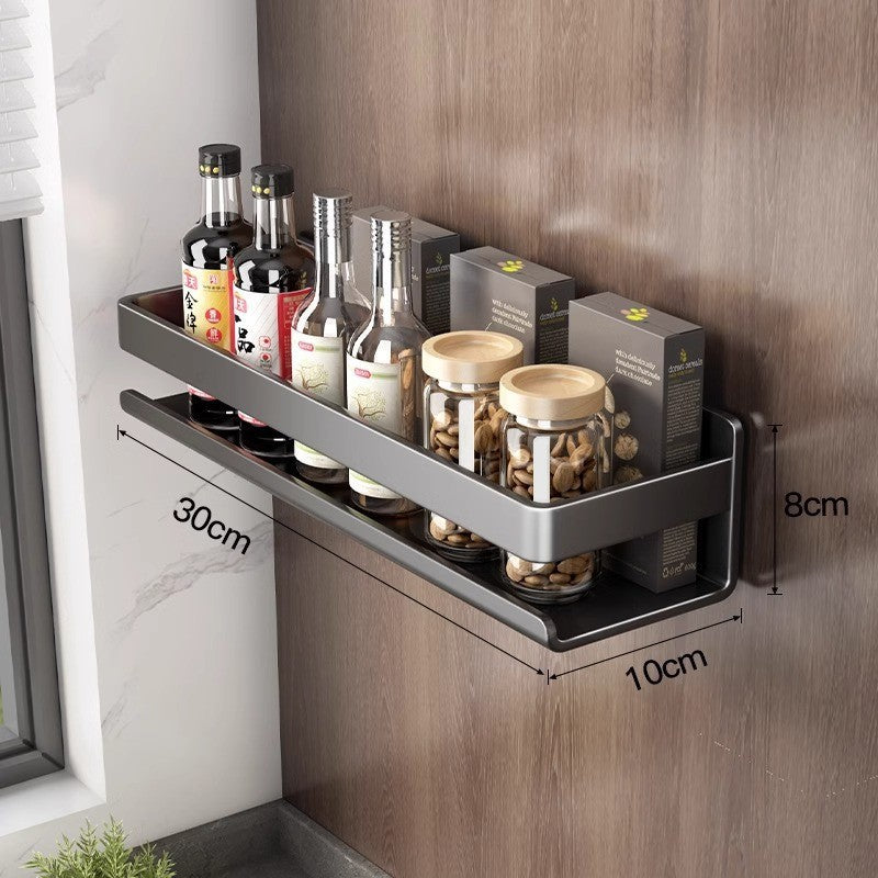 Wall-Mounted Stainless Steel Kitchen Storage Rack Multi-Functional Organizer Tool No-Drill Hanging Rack Spice Rack