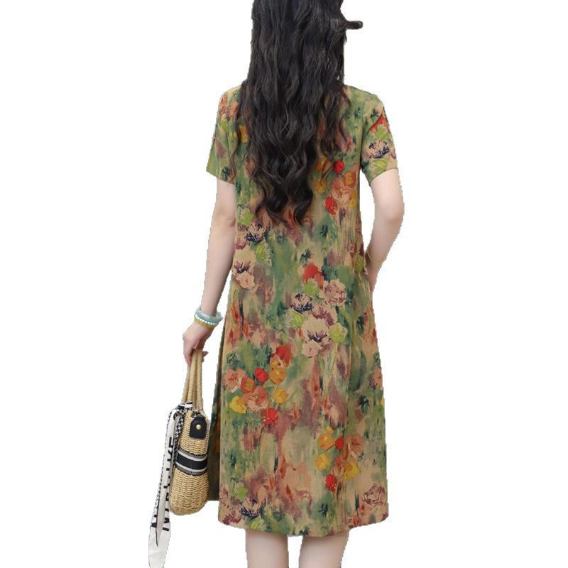 2025Summer New Style High-end Elegant Short Sleeve Dress Plus Size Fashionable Middle-aged Women Slimming Thin Dress